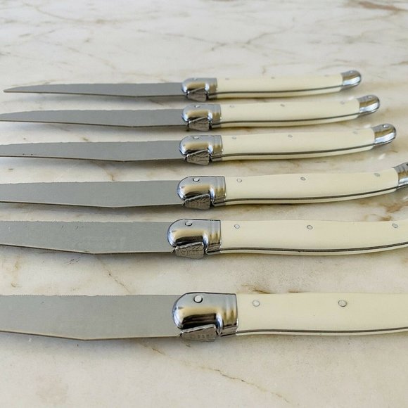 LAGUIOLE Jean Dubost Steak Knives Ivory Handles Set Of 6 - Thiers, France - Picture 3 of 8